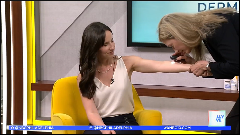 Dr. Daria Marley Kemp performing a skin exam on NBC Philly Live